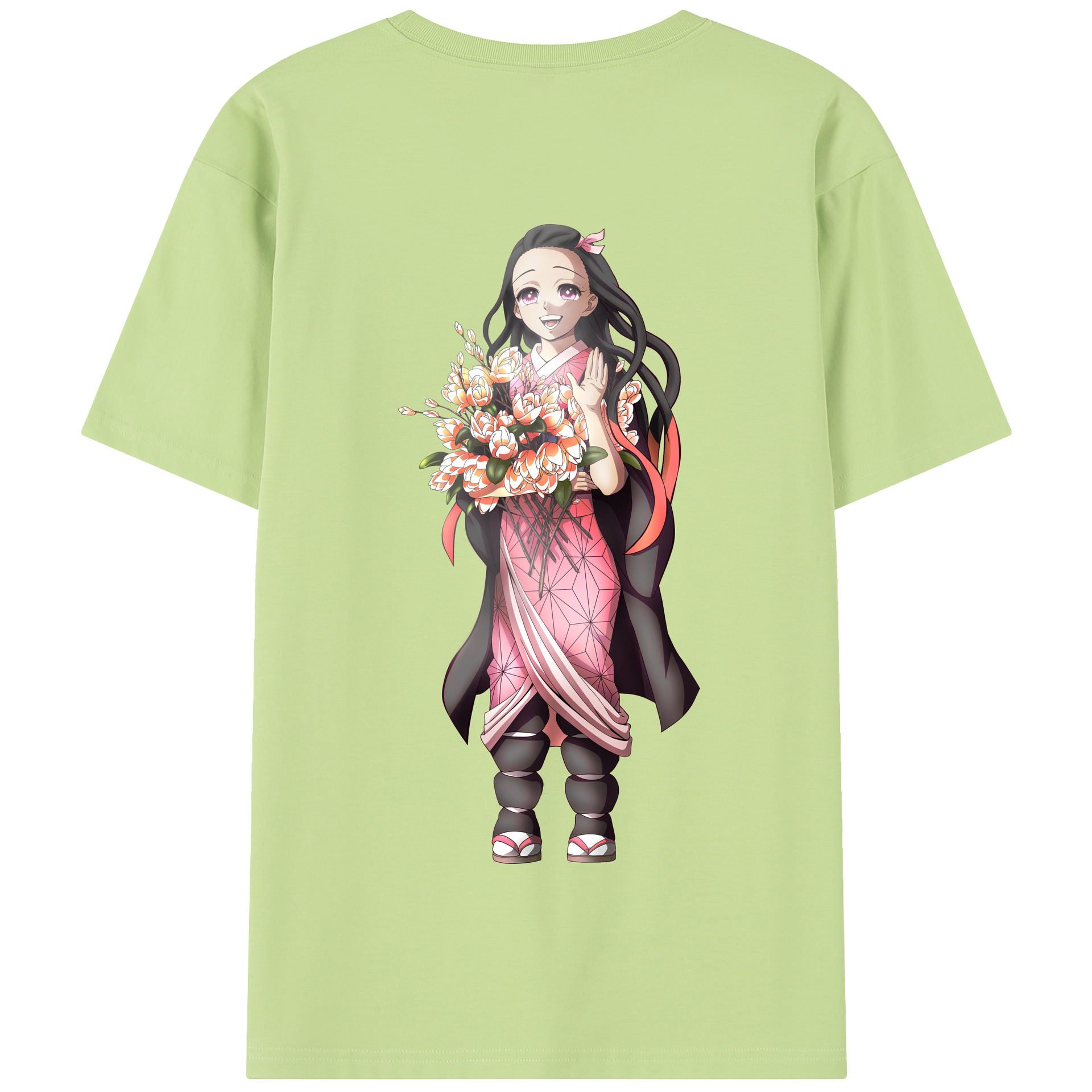 （画像用） 鬼滅の刃（きめつのやいば）竈門 禰󠄀豆子／かまど ねずこ Kamado Nezuko 綿100％半袖Tシャツ（背面プリント）